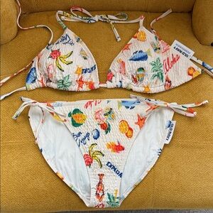 NWT Old Navy cream color with Tropical Print Bikini Set